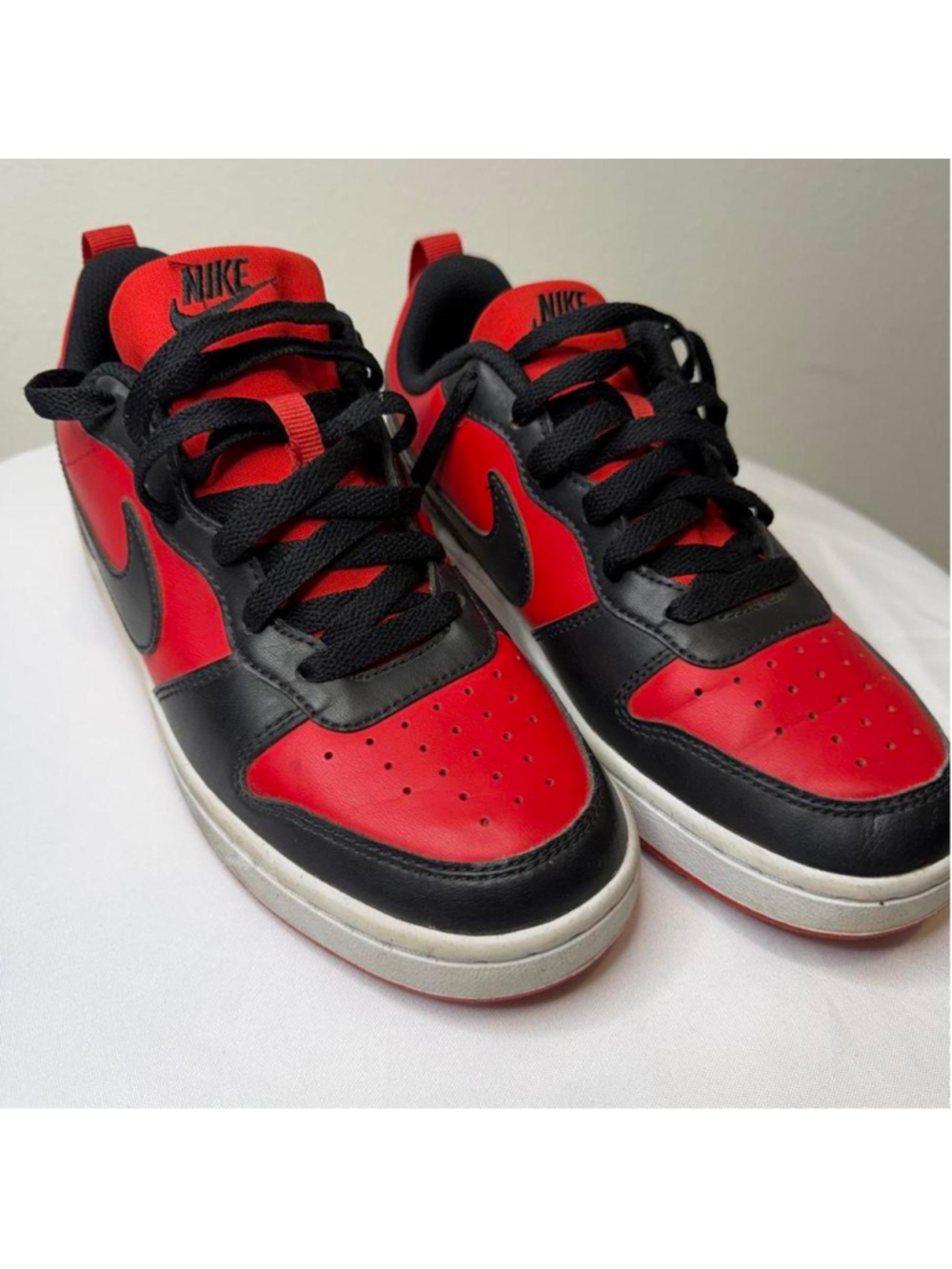 Nike Dunk Low Panda red/black sneakers with perforated toe box, size US 5